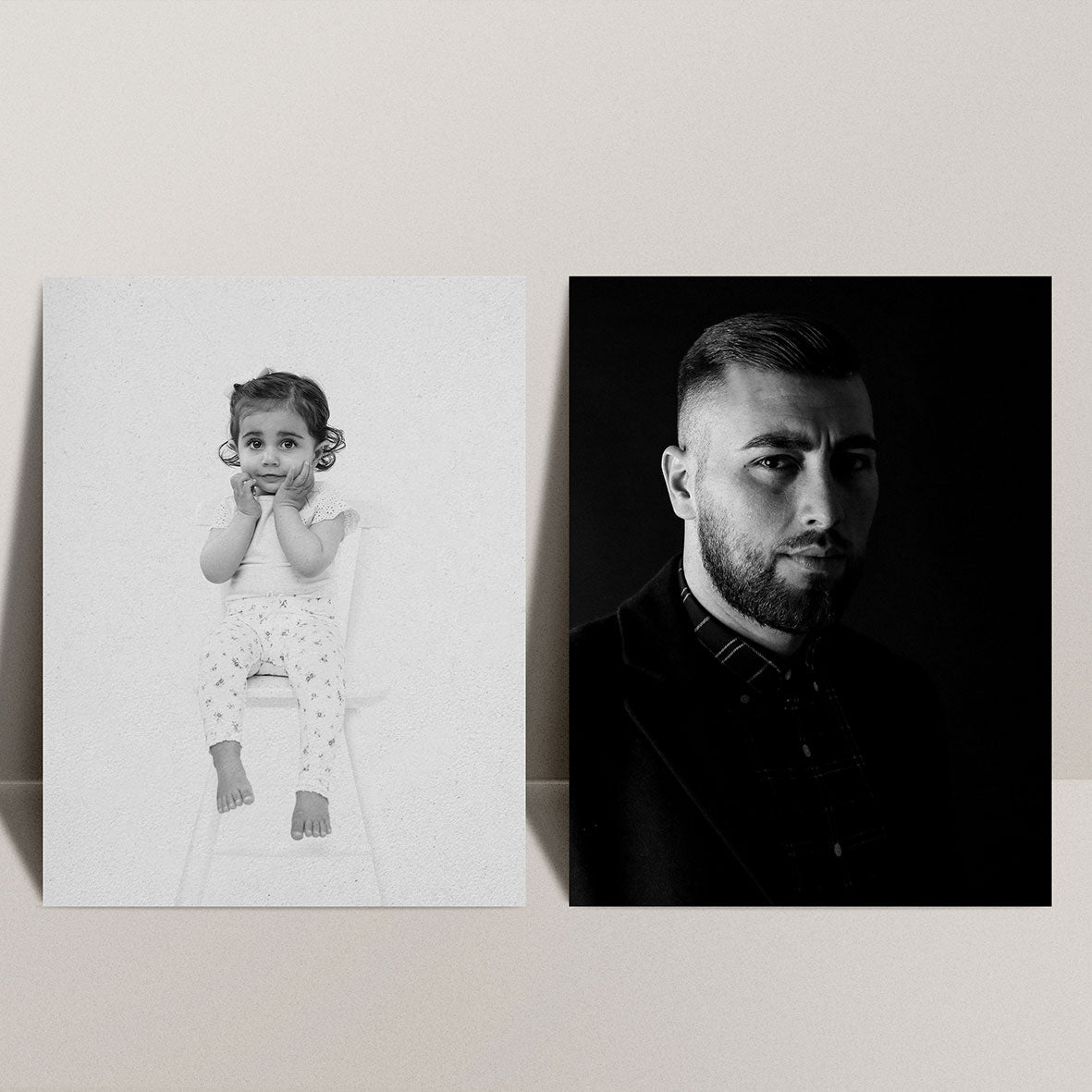 Professional portrait photography services Sweden - black and white family portrait sessions showcasing dramatic lighting and composition by Cmone Creative Denmark