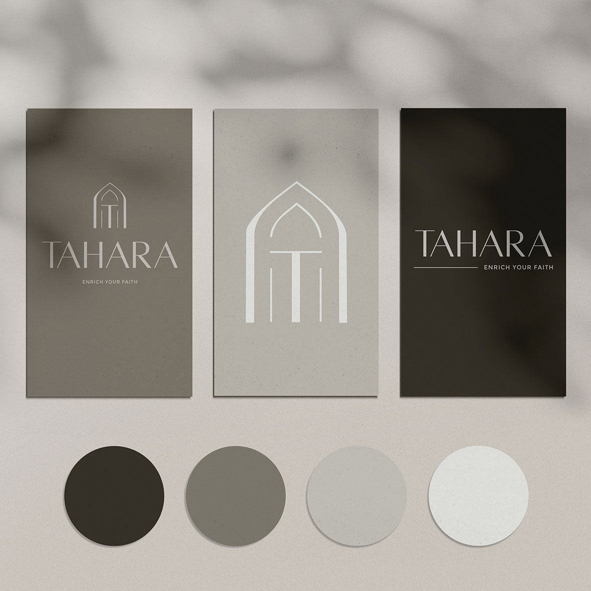 Professional brand identity design services Sweden - TAHARA modest fashion logo variations with color palette showcasing comprehensive branding and design by Cmone Creative Denmark