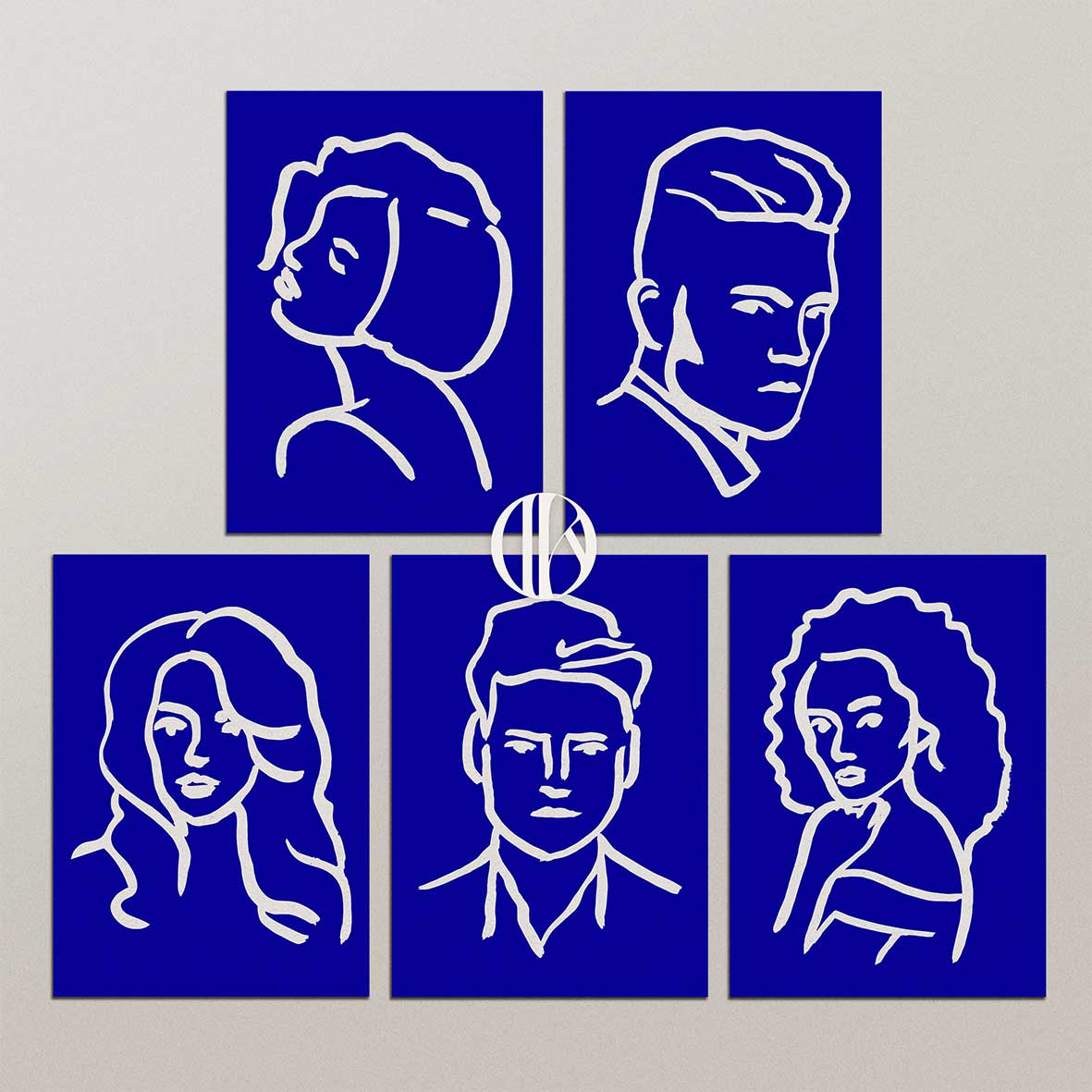 Custom poster design services Sweden - DEKOY Hair Design minimalist line art portrait collection featuring diverse hairstyles and salon branding by Cmone Creative Denmark