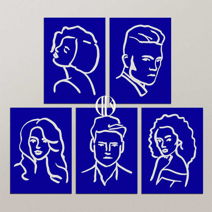 Custom poster design services Sweden - DEKOY Hair Design minimalist line art portrait collection featuring diverse hairstyles and salon branding by Cmone Creative Denmark