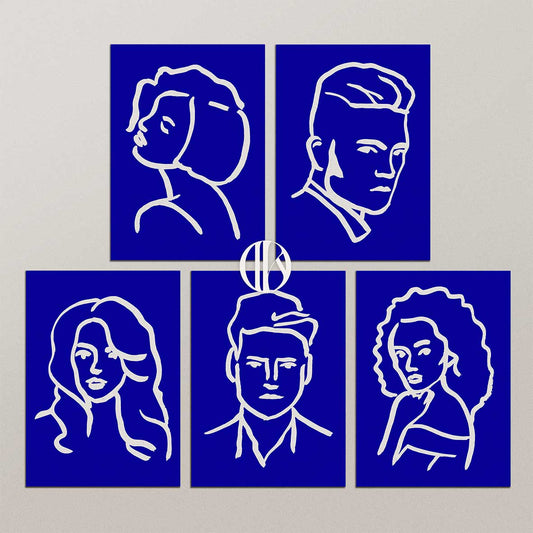 Custom poster design services Sweden - DEKOY Hair Design minimalist line art portrait collection featuring diverse hairstyles and salon branding by Cmone Creative Denmark
