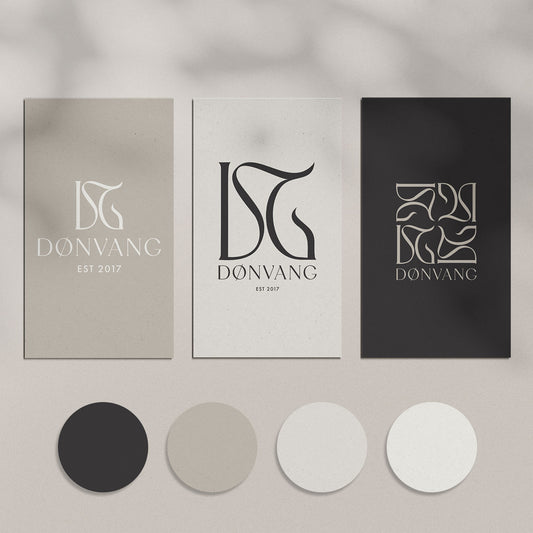 Professional brand identity design services Sweden - DONVANG logo variations with color palette showcasing comprehensive branding and design by Cmone Creative Denmark