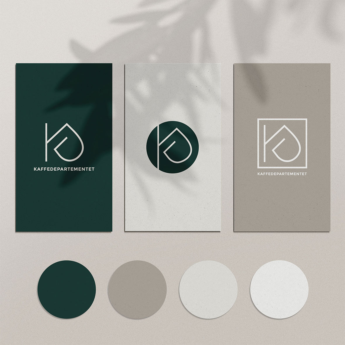 Professional brand identity design services Sweden - Kaffedepartementet coffee brand logo variations with color palette showcasing comprehensive branding and design by Cmone Creative Denmark