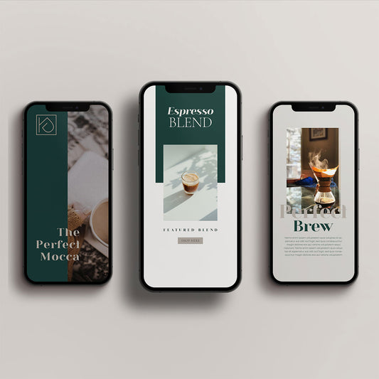Professional social media content design services Copenhagen - Kaffedepartementet coffee app interface mockup showcasing mobile design and brand identity by Cmone Creative Denmark