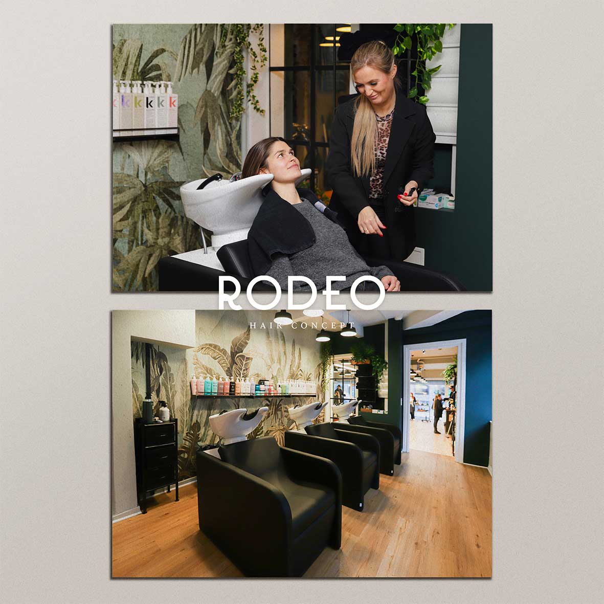 Professional location photography services Sweden - RODEO Hair Concept salon photography showcasing client services and interior design by Cmone Creative Denmark
