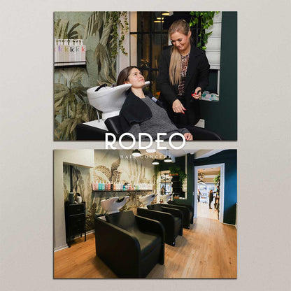 Professional location photography services Sweden - RODEO Hair Concept salon photography showcasing client services and interior design by Cmone Creative Denmark