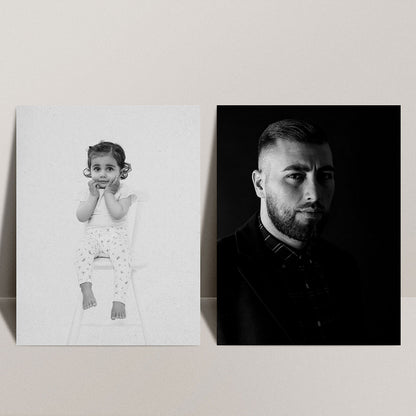 Professional portrait photography services Sweden - black and white family portrait sessions showcasing dramatic lighting and composition by Cmone Creative Denmark