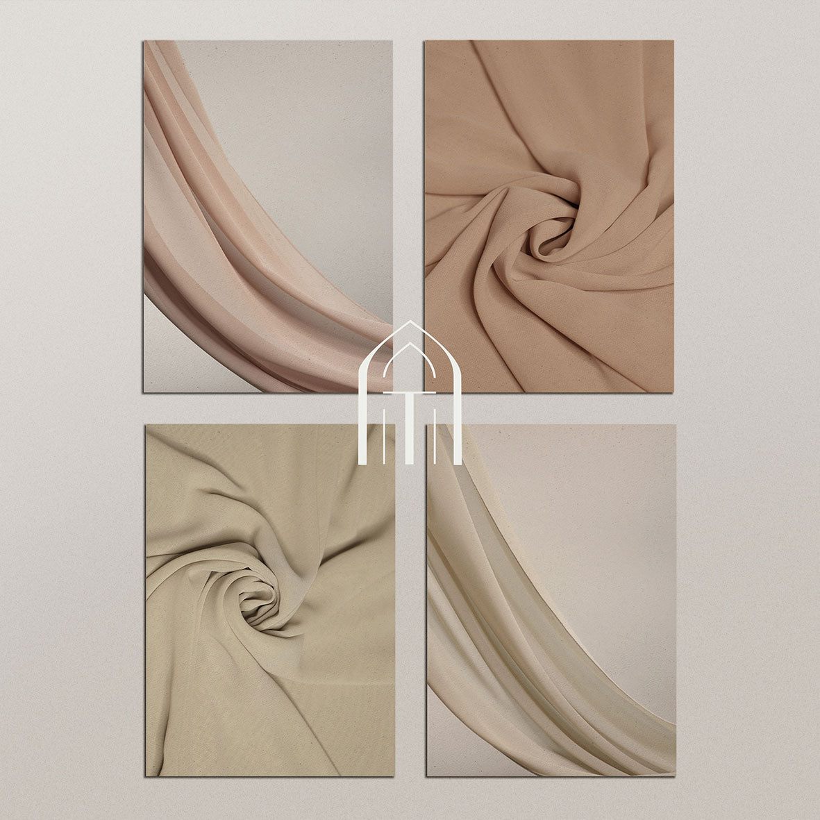 Professional product photography services Sweden - TAHARA modest fashion fabric collection showcasing neutral beige textile textures and flows by Cmone Creative Denmark